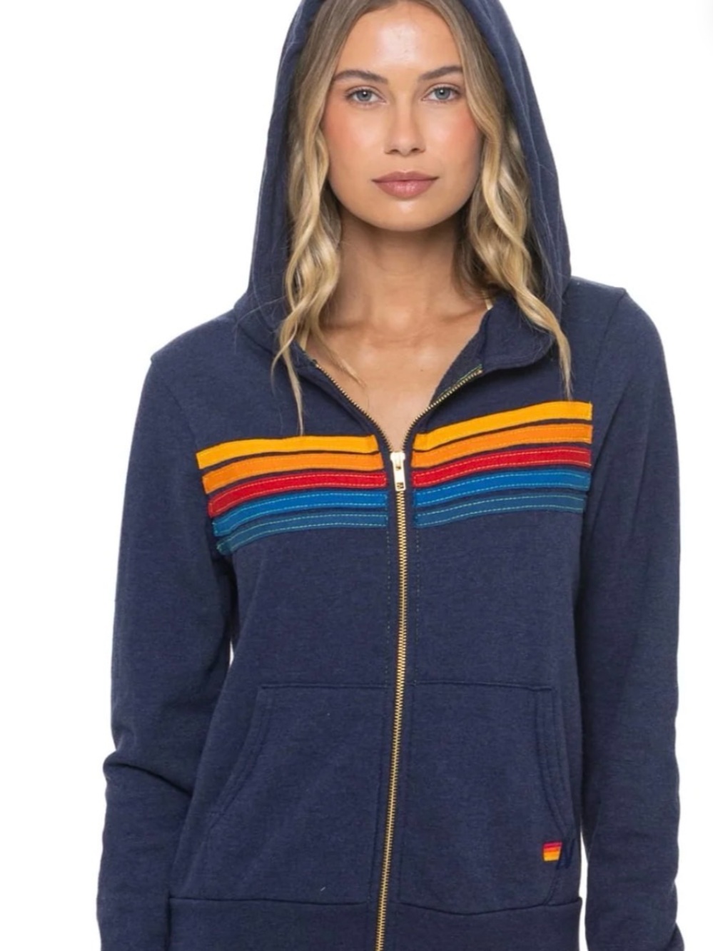 Aviator Nation 5 STRIPE HOODIE - NAVY WOMENS XL, MEN'S L